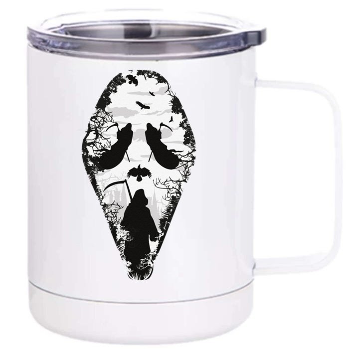 Scary Grim Reaper Halloween Scream Mask Horror Design Front & Back 12oz Stainless Steel Tumbler Cup