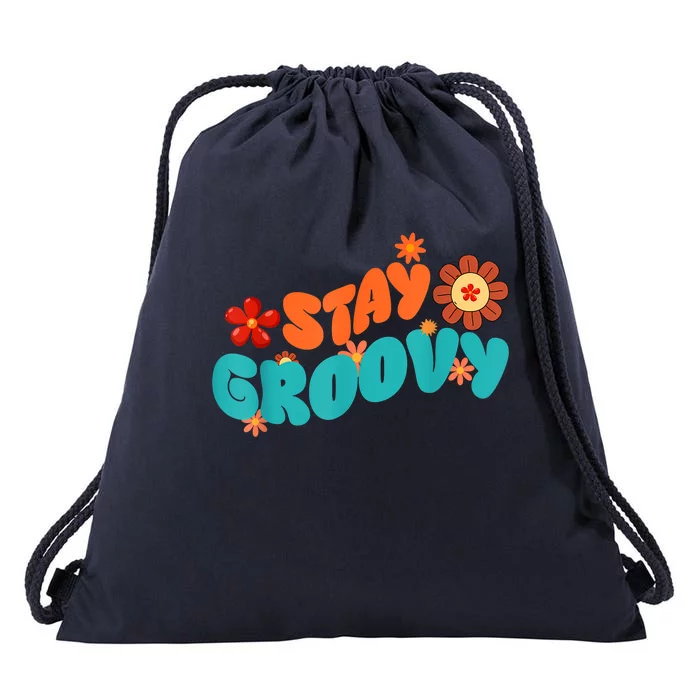 Stay Groovy Retro Floral Design For Hippie Lovers Drawstring Bag