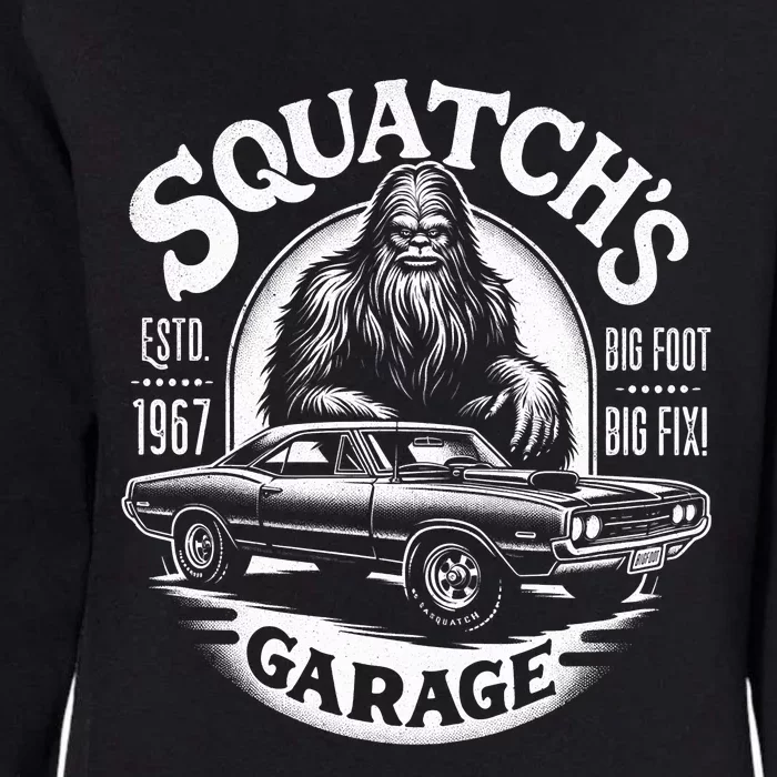 SquatchS Garage Retro – Sasquatch Bigfoot Funny Car Womens California Wash Sweatshirt