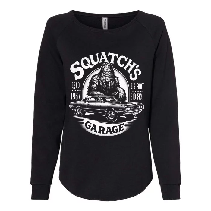 SquatchS Garage Retro – Sasquatch Bigfoot Funny Car Womens California Wash Sweatshirt