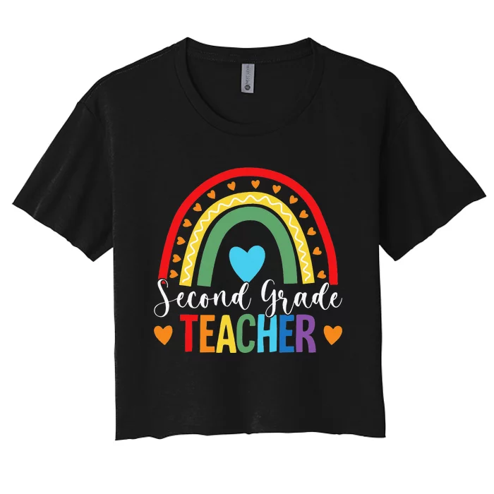 Second Grade Rainbow Funny Back To School 2nd Grade Teacher Women's Crop Top Tee