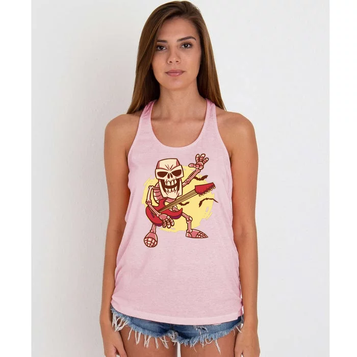 Skeleton Guitar Rock Women's Knotted Racerback Tank