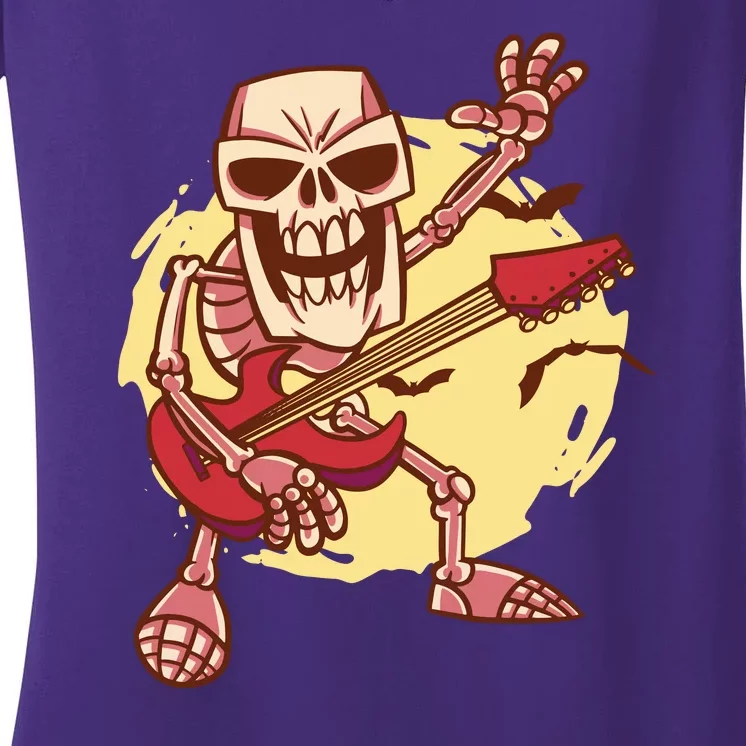 Skeleton Guitar Rock Women's V-Neck T-Shirt