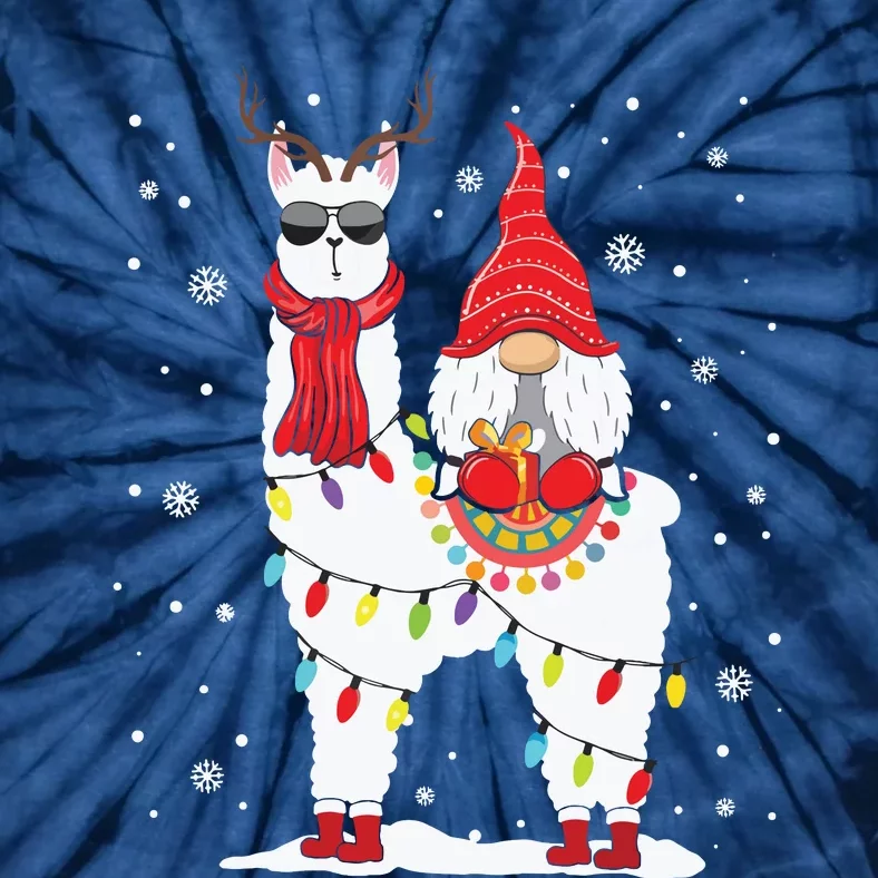 Santa Gnomes Riding Llama Reindeer Christmas Lights Tie-Dye T-Shirt