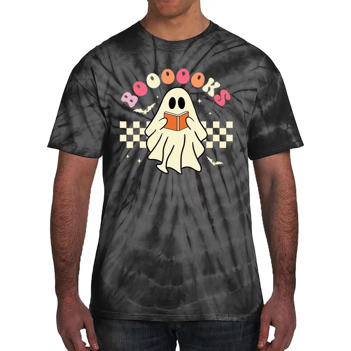 Spooky Ghost Reading Book Halloween Teacher Gift Tie-Dye T-Shirt