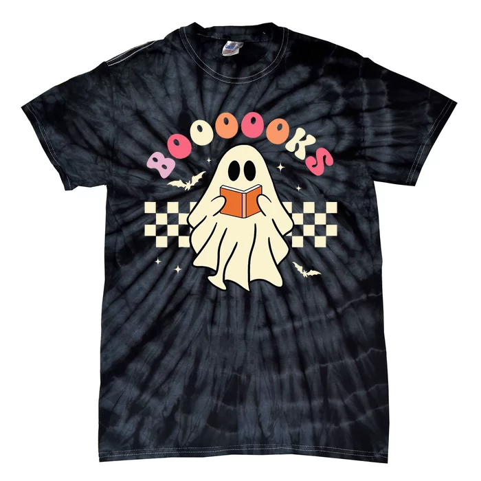 Spooky Ghost Reading Book Halloween Teacher Gift Tie-Dye T-Shirt