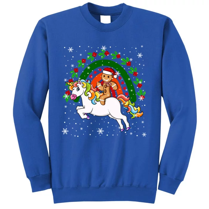 Santa Gingergread Riding Unicorn Christmas Floral Rainbow Gift Tall Sweatshirt