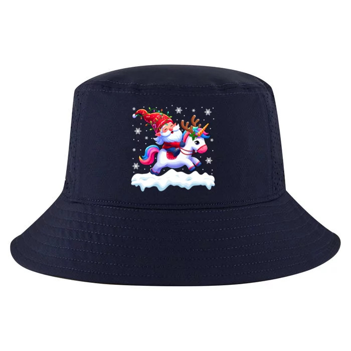 Santa Gnome Riding Reindeer Unicorn Xmas Lights Baubles Gift Cool Comfort Performance Bucket Hat