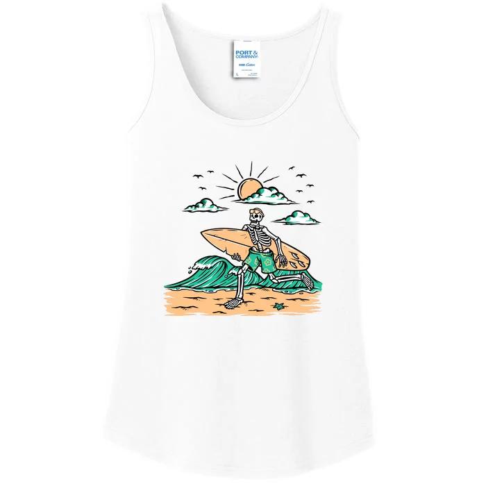 Surfing Get Ready To Surf Funny Skeleton Holiday Gift Ladies Essential Tank