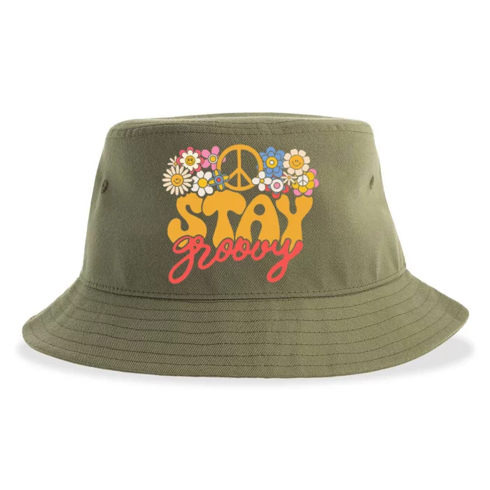 Stay Groovy Retro 70s 80s Floral Graphic Mama Mom Smile Sustainable Bucket Hat