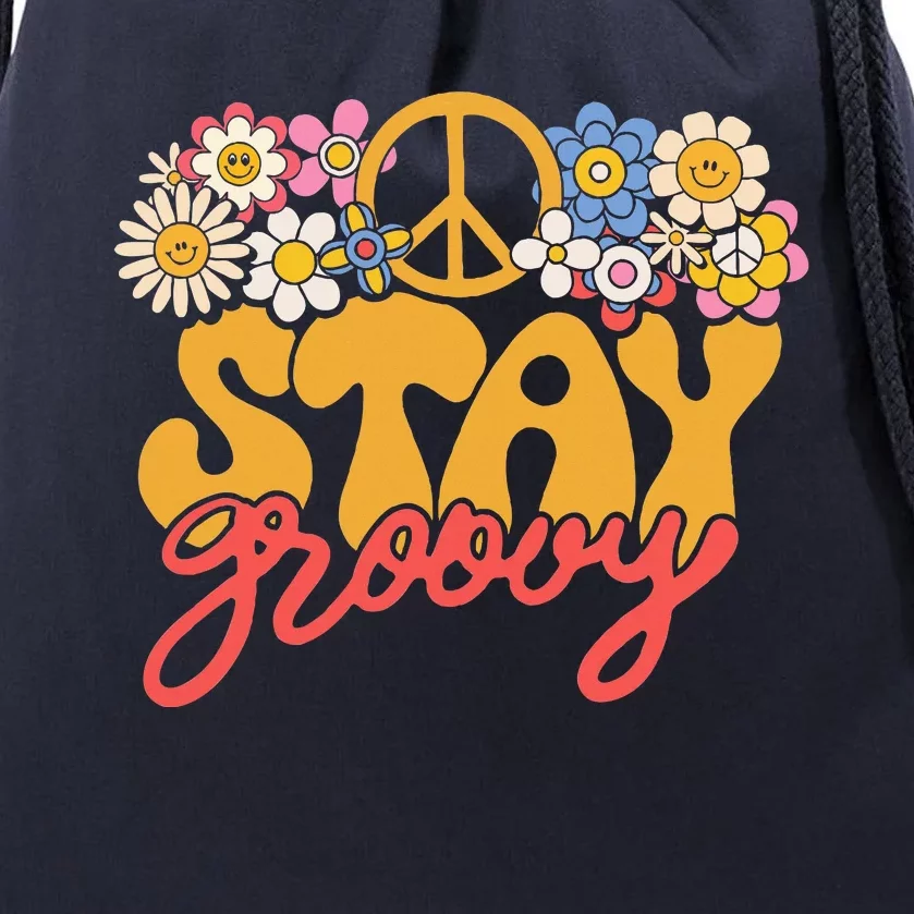 Stay Groovy Retro 70s 80s Floral Graphic Mama Mom Smile Drawstring Bag