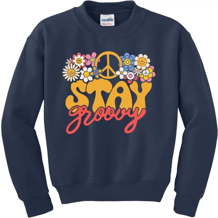 Stay Groovy Retro 70s 80s Floral Graphic Mama Mom Smile Kids Sweatshirt