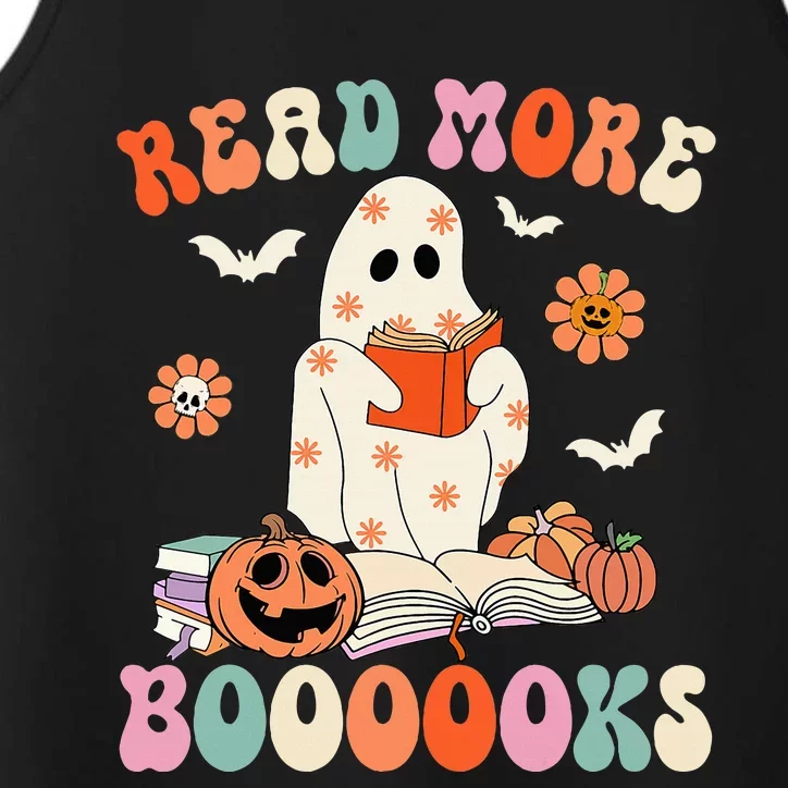 Spooky Ghost Reads Groovy Halloween Book Lover Performance Tank