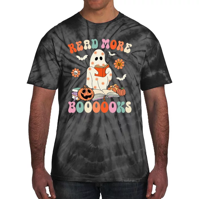 Spooky Ghost Reads Groovy Halloween Book Lover Tie-Dye T-Shirt