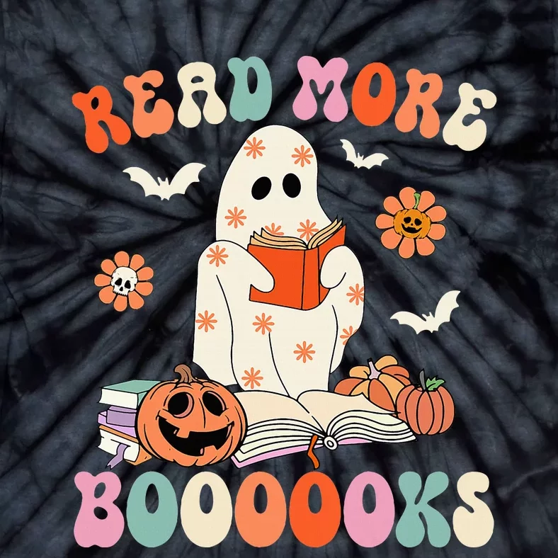 Spooky Ghost Reads Groovy Halloween Book Lover Tie-Dye T-Shirt