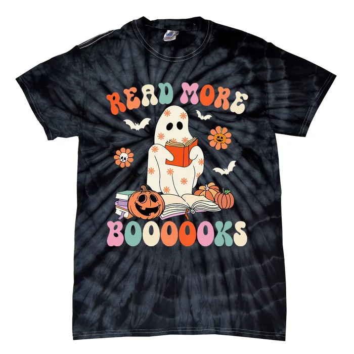 Spooky Ghost Reads Groovy Halloween Book Lover Tie-Dye T-Shirt