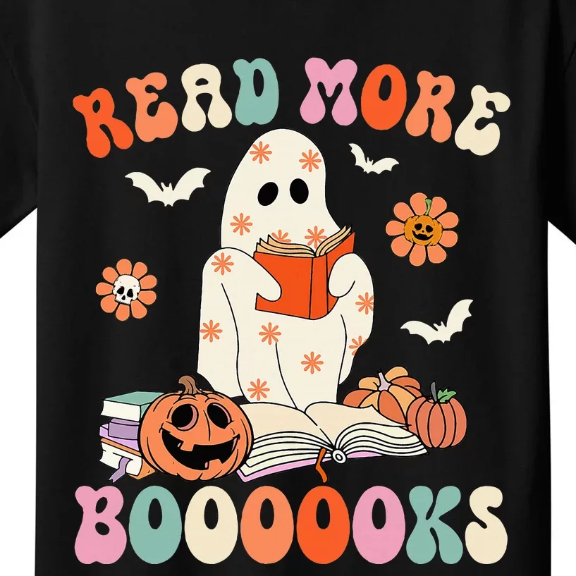 Spooky Ghost Reads Groovy Halloween Book Lover Kids T-Shirt