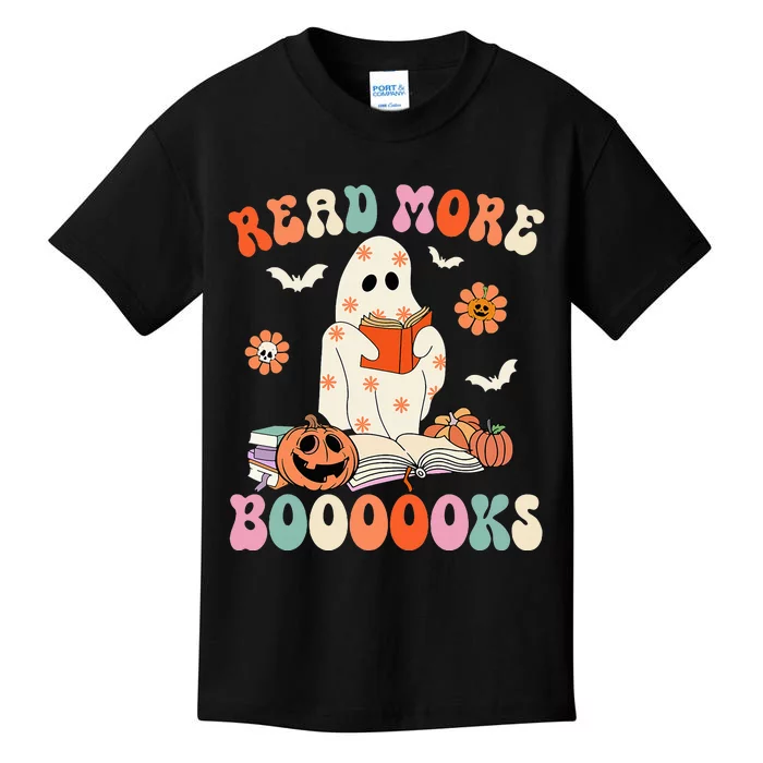 Spooky Ghost Reads Groovy Halloween Book Lover Kids T-Shirt