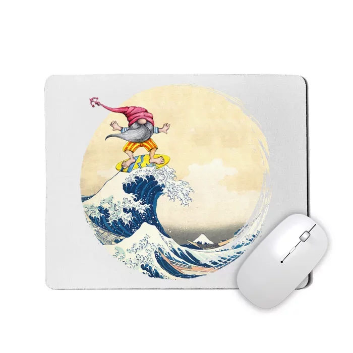 Surfing Gnome Riding Great Wave Off Kanagawa Gnome Mousepad