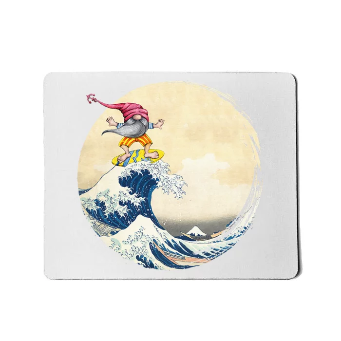 Surfing Gnome Riding Great Wave Off Kanagawa Gnome Mousepad