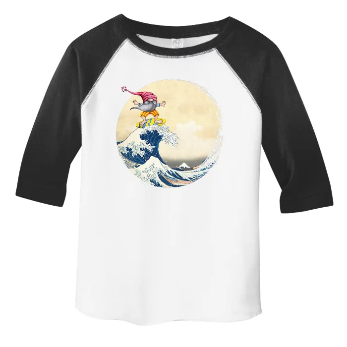 Surfing Gnome Riding Great Wave Off Kanagawa Gnome Toddler Fine Jersey T-Shirt