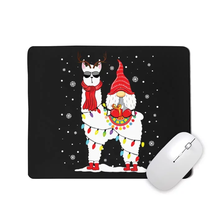 Santa Gnomes Riding Llama Reindeer Christmas Lights Mousepad