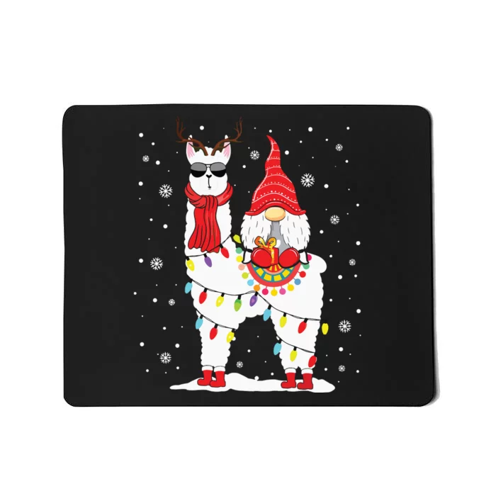 Santa Gnomes Riding Llama Reindeer Christmas Lights Mousepad