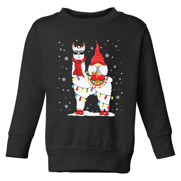 Santa Gnomes Riding Llama Reindeer Christmas Lights Toddler Sweatshirt