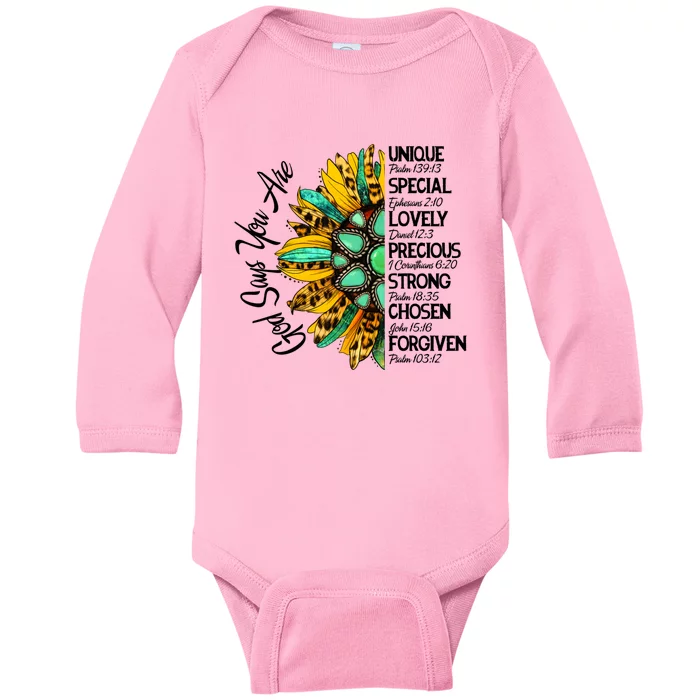 Sunflower God Says You Are Unique Special Lovely Precious Gift Baby Long Sleeve Bodysuit