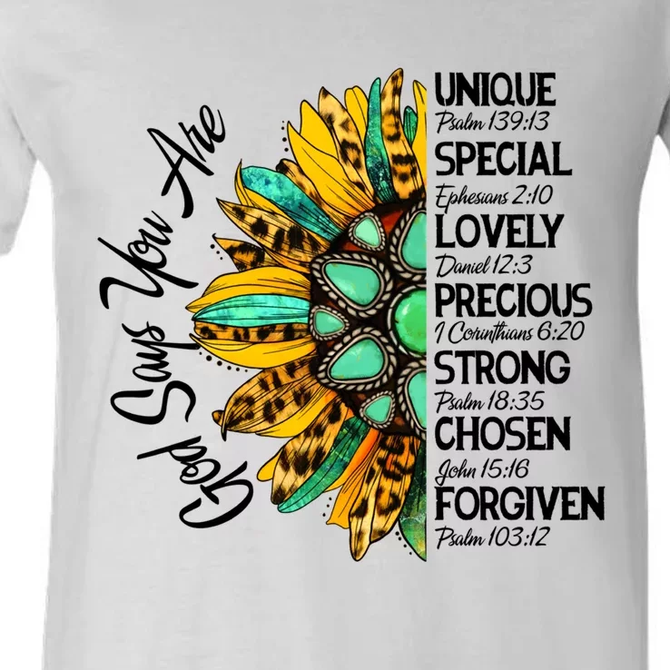 Sunflower God Says You Are Unique Special Lovely Precious Gift V-Neck T-Shirt