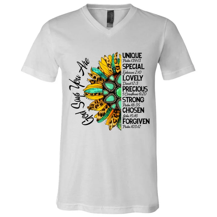 Sunflower God Says You Are Unique Special Lovely Precious Gift V-Neck T-Shirt