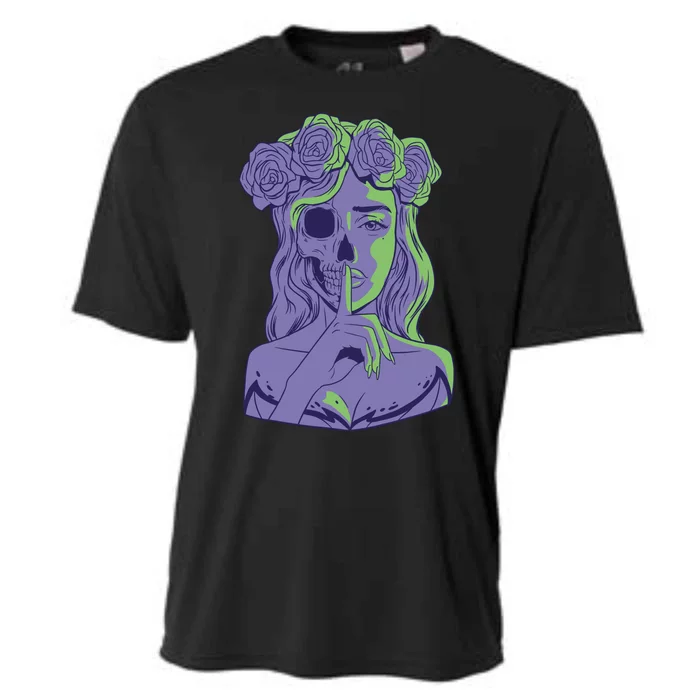 Scary Girl Skeleton Floral Cooling Performance Crew T-Shirt