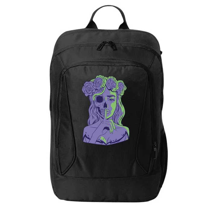 Scary Girl Skeleton Floral City Backpack