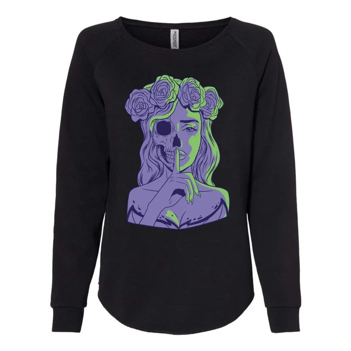 Scary Girl Skeleton Floral Womens California Wash Sweatshirt