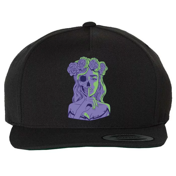 Scary Girl Skeleton Floral Wool Snapback Cap