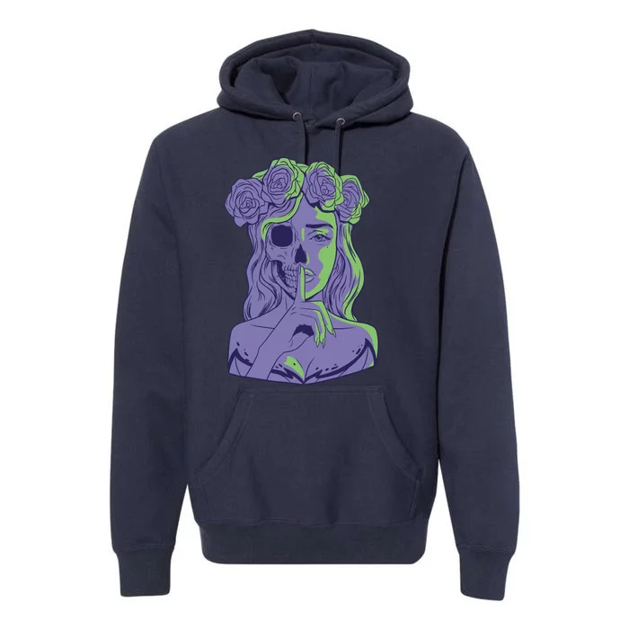 Scary Girl Skeleton Floral Premium Hoodie