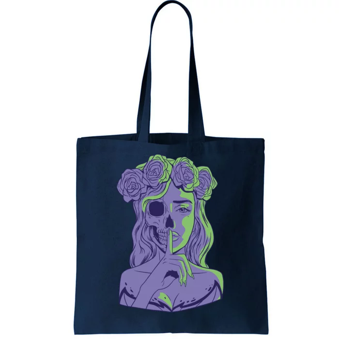 Scary Girl Skeleton Floral Tote Bag