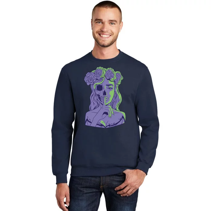 Scary Girl Skeleton Floral Tall Sweatshirt