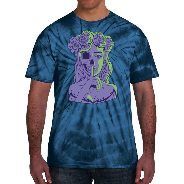 Scary Girl Skeleton Floral Tie-Dye T-Shirt