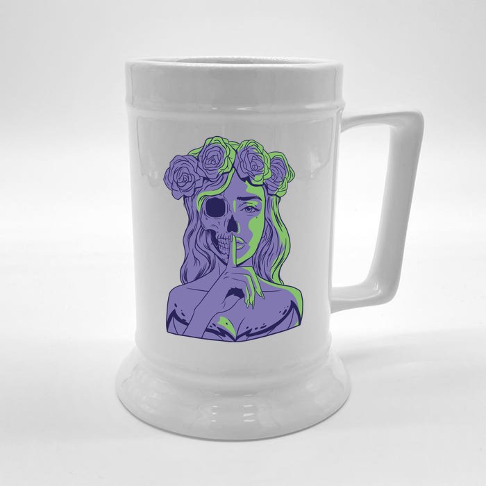 Scary Girl Skeleton Floral Front & Back Beer Stein