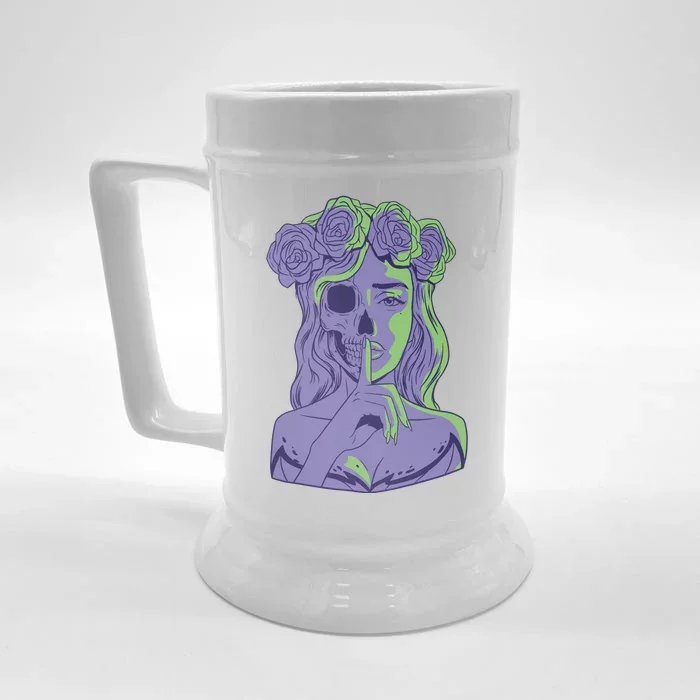 Scary Girl Skeleton Floral Front & Back Beer Stein