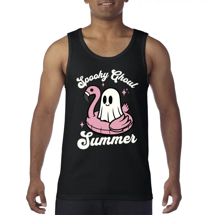 Spooky Ghoul Summer Cute Ghost Flamingo Summer Vibes Beach Tank Top