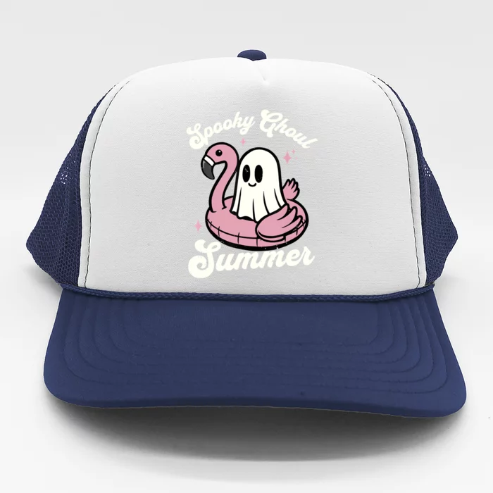 Spooky Ghoul Summer Cute Ghost Flamingo Summer Vibes Beach Trucker Hat