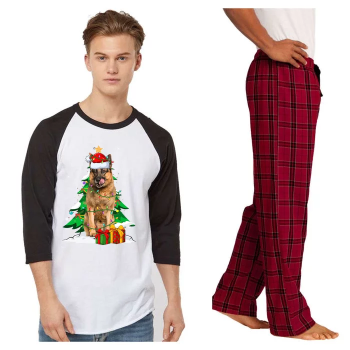 Santa Ger Shepherd Dog Xmas Tree Lights Merry Christmas Gift Raglan Sleeve Pajama Set