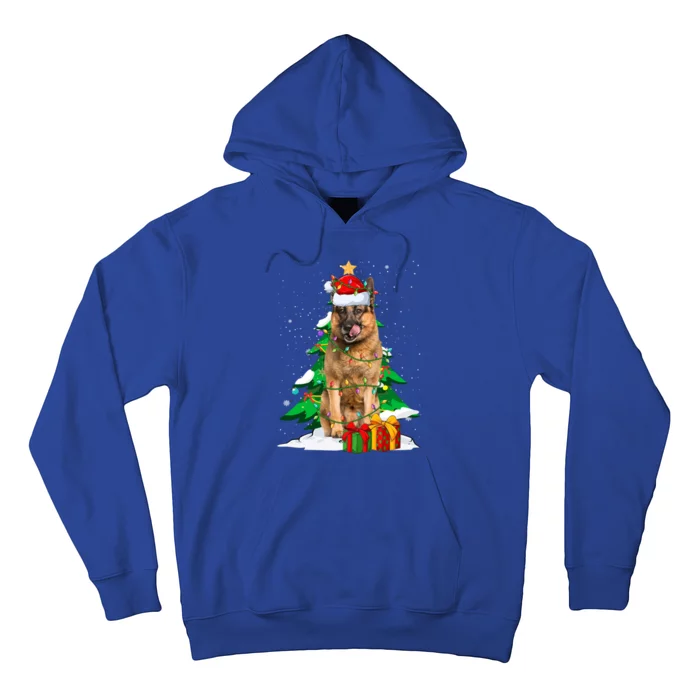 Santa Ger Shepherd Dog Xmas Tree Lights Merry Christmas Gift Hoodie