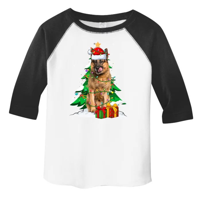 Santa Ger Shepherd Dog Xmas Tree Lights Merry Christmas Gift Toddler Fine Jersey T-Shirt