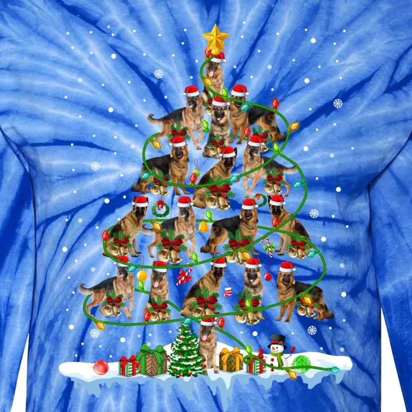 Santa Ger Shepherd Dogs Christmas Tree Ornats Xmas Pjs Gift Tie-Dye Long Sleeve Shirt