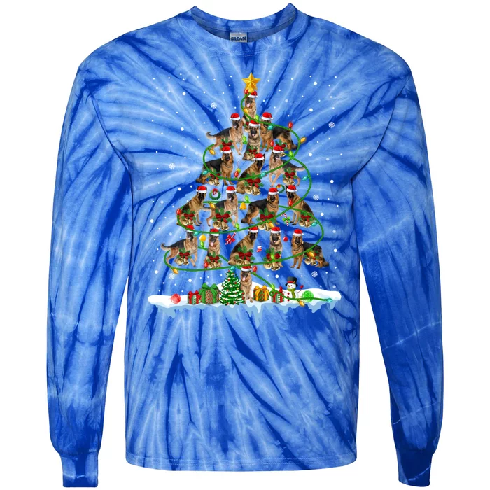 Santa Ger Shepherd Dogs Christmas Tree Ornats Xmas Pjs Gift Tie-Dye Long Sleeve Shirt