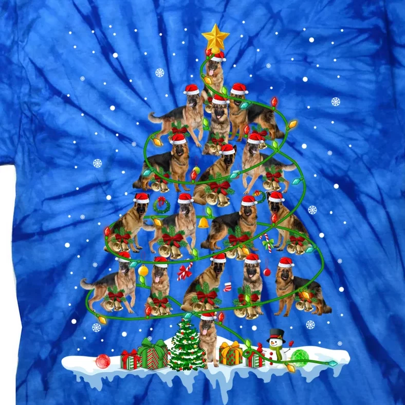 Santa Ger Shepherd Dogs Christmas Tree Ornats Xmas Pjs Gift Tie-Dye T-Shirt