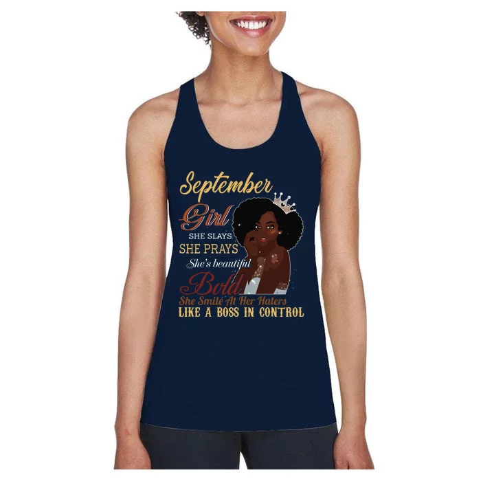 September Girl She Slays She Prays Beautiful Birthday Women's Racerback Tank